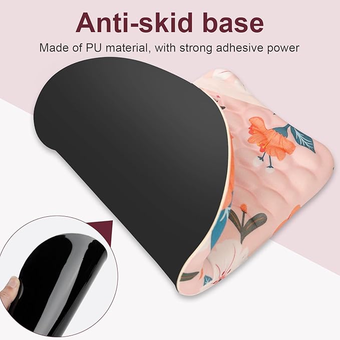 Ergonomic Wrist Mouse Pad with Massage Design, Wrist Rest Pain Relief Mousepad with Memory Foam Non-Slip PU Base, Mouse Pad with Wrist Support for Wireless Mouse & Desk, Y Pink Flowers