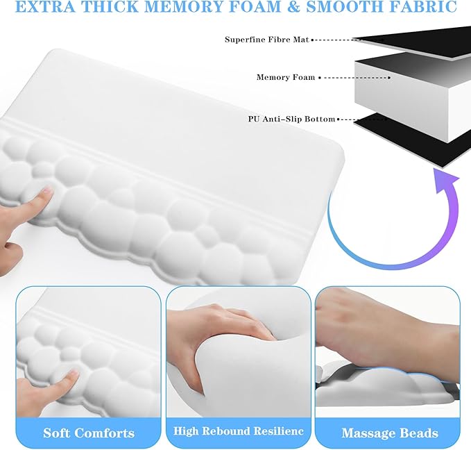 Cloud Keyboard and Mouse with Wrist Rest, Ergonomic Tilted Keyboard Stand with Soft Memory Foam Wrist Support Set, Effortless Typing, Comfortable for Office, Work, and Gaming