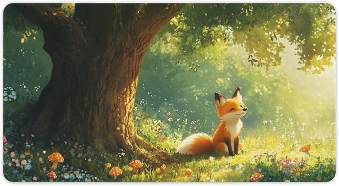 Cute Fox Mouse Pad, Large Extended Desk Mat 40×75cm (16''×30''), Forest Animal Gaming Mousepad with Non-Slip Rubber Base, Stitched Edges, Water-Resistant for Office Home