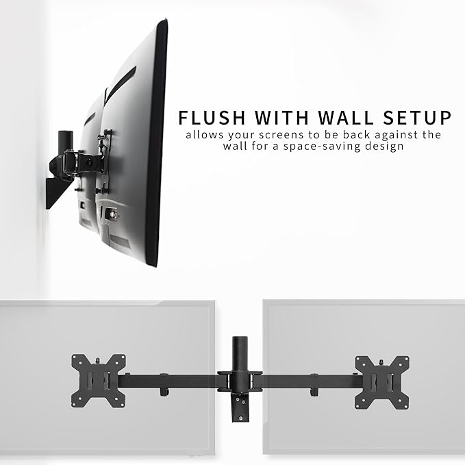 VIVO Premium Dual 21 to 32 inch LCD LED Monitor Wall Mount, Heavy Duty Telescoping Arms, Flush Wall Setup, Fits 2 Screens, Black, MOUNT-TS32B