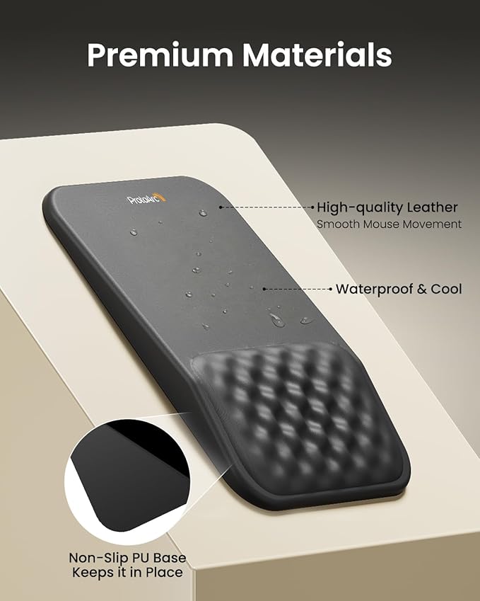 ProtoArc MP50 Ergonomic Mouse Pad with Wrist Rest, PU Leather Mousepad with Massage Design, Soft Memory Foam and Non-Slip PU Base for Desk, Home, Office, 12x8 Inches, Black