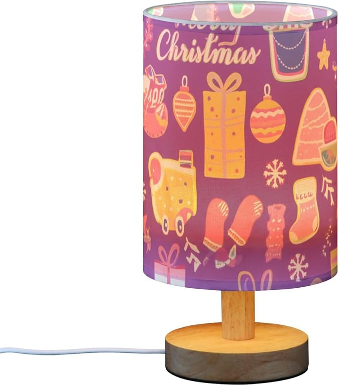 Christmas Cartoon LED Table Lamp, Bedside Lamp with Linen Lampshade, Flicker-Free Eye Care USB Plug in Nightstand Lamp, for Bedroom and Office