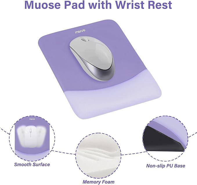 MOSISO Wrist Rest Support for Mouse Pad&Keyboard Set, Rectangular Ergonomic Mousepad Non-Slip Base Home/Office Easy Typing Pad with Neoprene Cloth&Raised Silicone Lining, Purple