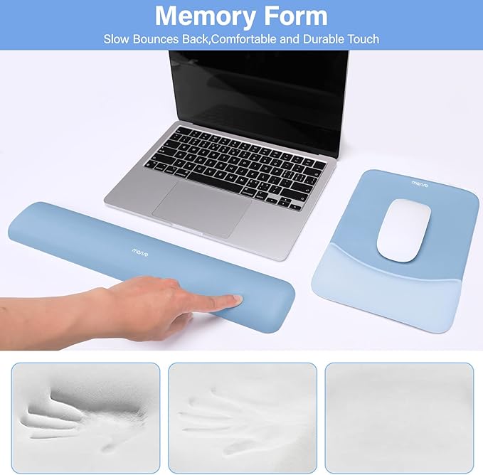 MOSISO Wrist Rest Support for Mouse Pad&Keyboard Set, Rectangular Ergonomic Mousepad Non-Slip Base Home/Office Easy Typing Pad with Neoprene Cloth&Raised Silicone Lining, Stone Blue