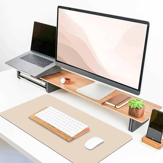 Non-Slip Desk Pad Mat, Leather Beige Desk Mat for Desktop, Large Mouse Pad, Waterproof Computer Mouse Mat Desktop Protector for Office/Home, 23.6" x 13.7"
