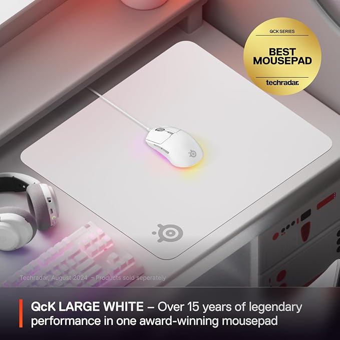 SteelSeries QcK Cloth Gaming Mouse Pad - Exclusive Micro-Woven Surface - Optimized for Gaming Sensors - Maximum Control - Size L - White