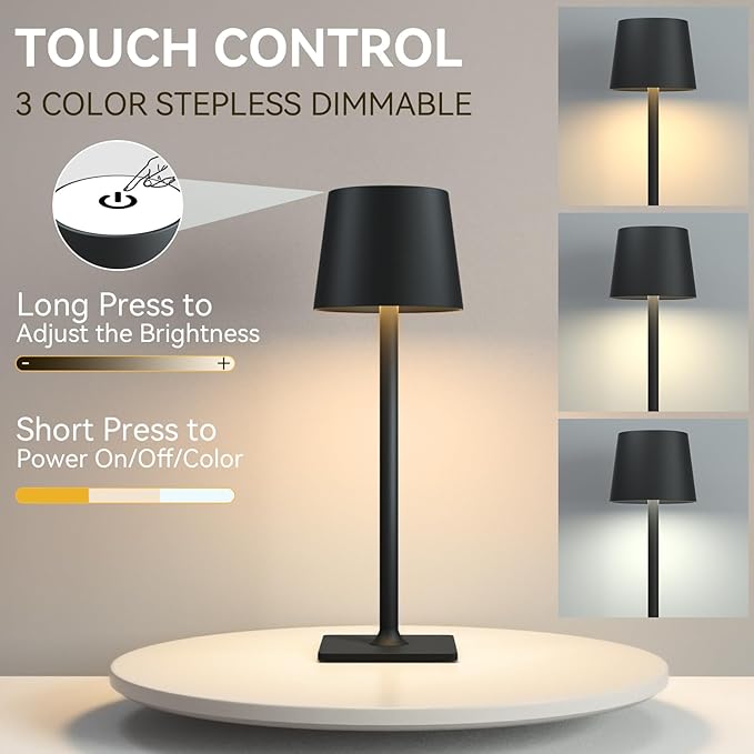 2 Pack Rechargeable Table Lamps,Cordless Lamp with 6000mAh Battery Operated, Portable Indoor/Outdoor Table Lamp for Patio Restaurant Home Dinner Dining Kitchen,Waterproof & Wireless