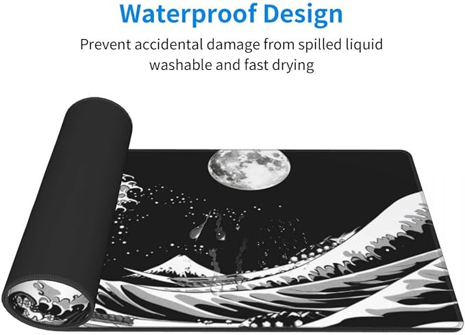 Desk Pad,Office Desk Mat 31.5"×11.8" Large Gaming Mouse Pad,Durable Extended Computer Mouse Pad,Waterproof Thick Big Mouse Pads with Non-Slip Rubber Base Office Home Japanese Black Waves