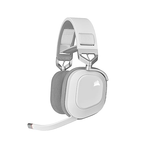 Corsair HS80 RGB Wireless Multiplatform Gaming Headset - Dolby Atmos - Lightweight Comfort Design - Broadcast Quality Microphone - iCUE Compatible - PC, Mac, PS5, PS4 - White