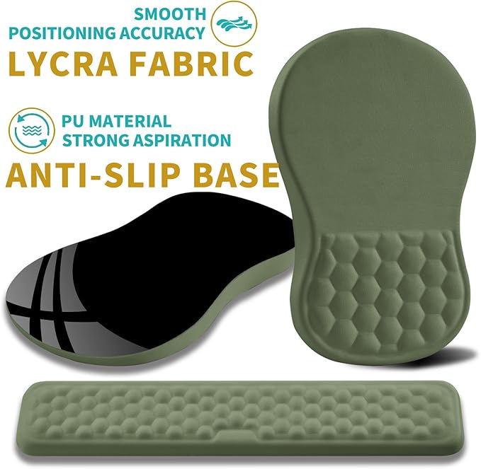 Hokafenle 2 in 1 Ergonomic Mouse Pad Wrist Support & Wrist Rest for Computer Keyboard Set, with Memory Gel Massage Bulge Design (2In1 Set, Dark Green)