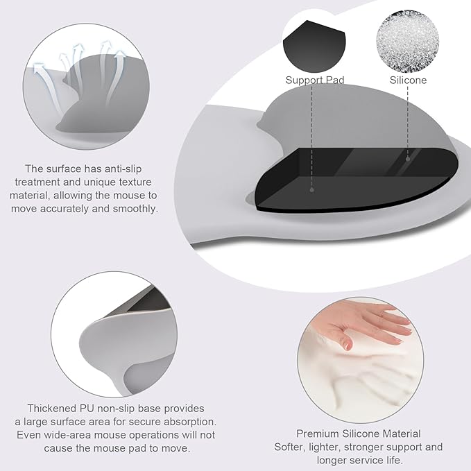MOSISO Wrist Rest Support for Mouse Pad&Keyboard Set, Circle Curved Ergonomic Mousepad&Coaster Non-Slip Base Home/Office Wrist Support&Easy Typing Pad with Soft Cloth&Silicone Lining, Gray
