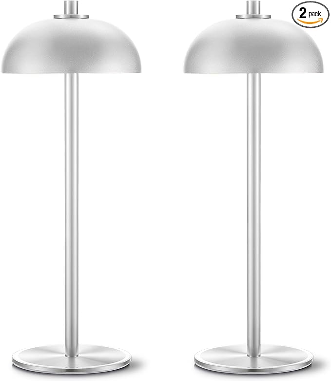 2 Pack Cordless Table Lamp, 5000mAh Portable Rechargeable Table Lamp, 3 Color Modes Stepless Dimming Table Light with Memory Function, for Dinner, Patio, Home, Restaurant.(Sliver)