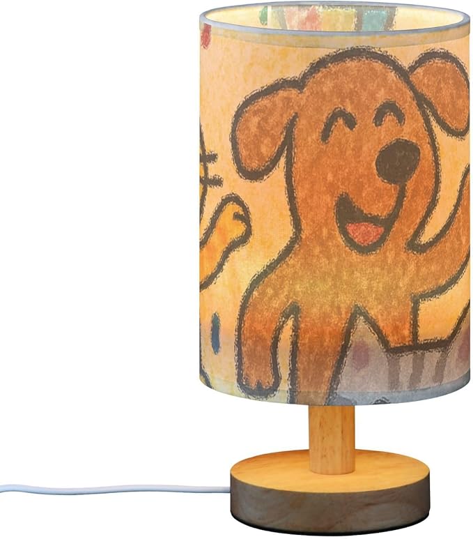 Happy Cat and Dog LED Table Lamp, Bedside Lamp with Linen Lampshade, Flicker-Free Eye Care USB Plug in Nightstand Lamp, for Bedroom and Office