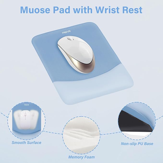 MOSISO Wrist Rest Support for Mouse Pad&Keyboard Set, Rectangular Ergonomic Mousepad Non-Slip Base Home/Office Easy Typing Pad with Neoprene Cloth&Raised Silicone Lining, Stone Blue