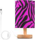Pink Zebra LED Table Lamp, Bedside Lamp with Linen Lampshade, Flicker-Free Eye Care USB Plug in Nightstand Lamp, for Bedroom and Office