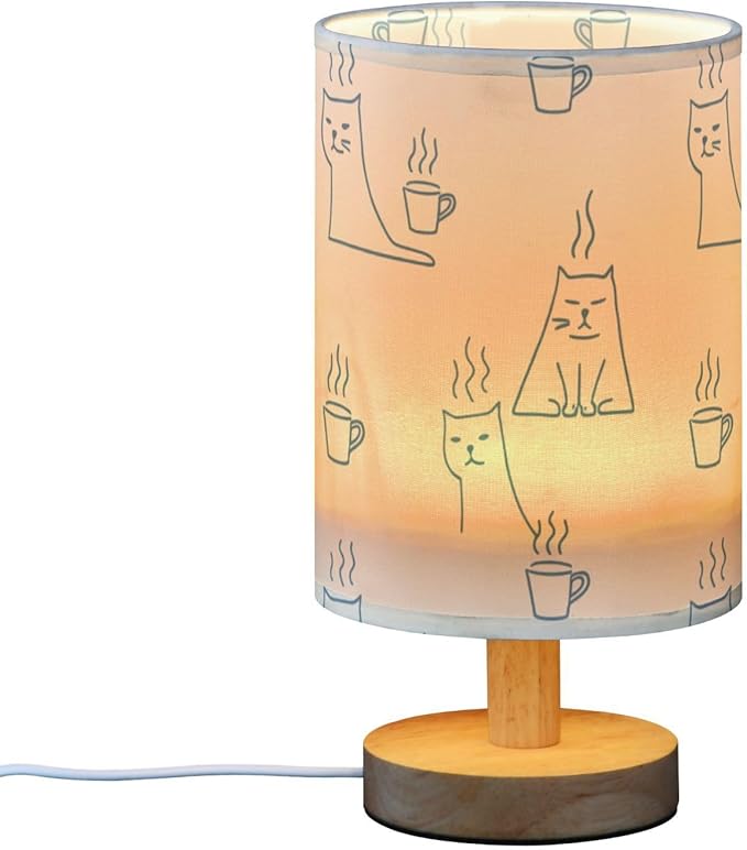 Cat LED Table Lamp, Bedside Lamp with Linen Lampshade, Flicker-Free Eye Care USB Plug in Nightstand Lamp, for Bedroom and Office