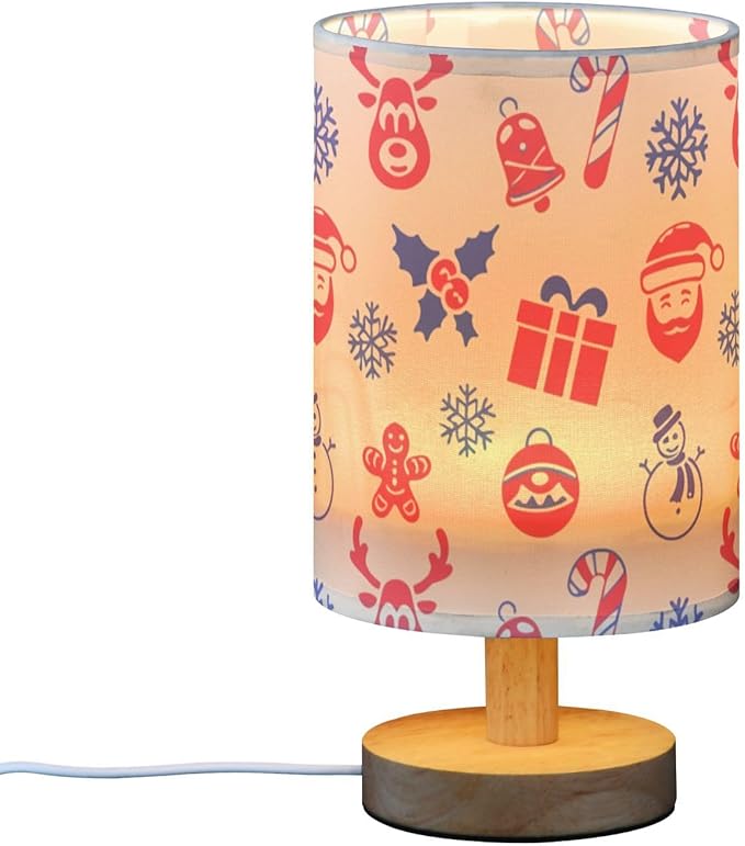 Red Christmas LED Table Lamp, Bedside Lamp with Linen Lampshade, Flicker-Free Eye Care USB Plug in Nightstand Lamp, for Bedroom and Office