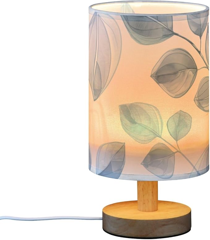 Blue Leaf LED Table Lamp, Bedside Lamp with Linen Lampshade, Flicker-Free Eye Care USB Plug in Nightstand Lamp, for Bedroom and Office