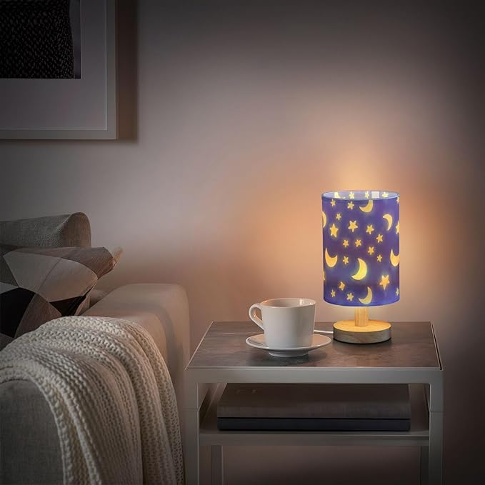 Moon LED Table Lamp, Bedside Lamp with Linen Lampshade, Flicker-Free Eye Care USB Plug in Nightstand Lamp, for Bedroom and Office