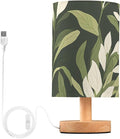Green Leaf LED Table Lamp, Bedside Lamp with Linen Lampshade, Flicker-Free Eye Care USB Plug in Nightstand Lamp, for Bedroom and Office