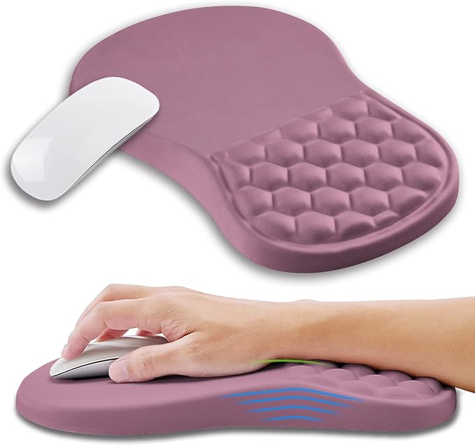 Ergonomic Mouse Pad Wrist Support with Memory Foam Massage Bulge, Carpal Tunnel Mousepad Wrist Rest for Mouse(12x8 inch, Dark Pink)