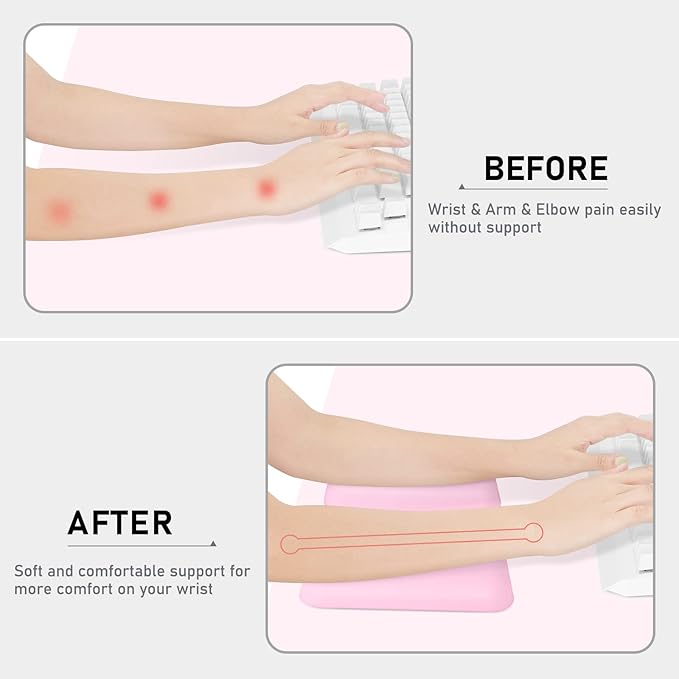 Leolee Elbow Rest Pads for Desk, Upgraded Gel Memory Foam Ergonomic Wrist Rest Pad Arm Rest Pads with Non-Slip Base, Cushion Support Relieve Elbow and Wrist Pain for Computer, Office, 2 Packs, Pink