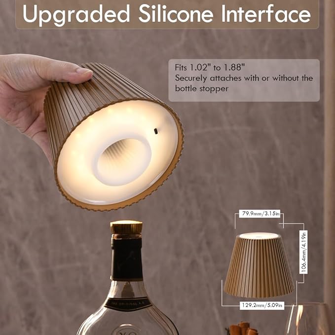 WILIT Wireless Bottle Lamp, 3-Level Brightness Rechargeable Cordless Table Lamp Shades, Night Light, Battery Operated Lamp for Bedroom, Bar Decorations for Home, Gifts for Mom Dad