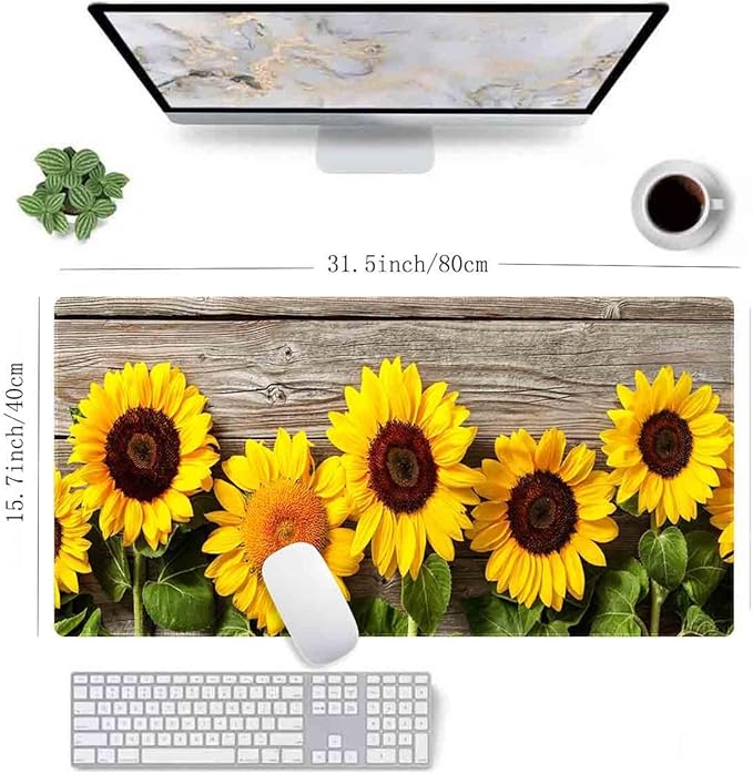 Blooming Sunflowers Non-Slip Rubber Large Mouse pad for Desk,Large Gaming Mouse Pad XXL Extended Mouse pad with Stitched Edges Non-Slip Base Water Resist Pad Desk Mat 35.4x15.7inch