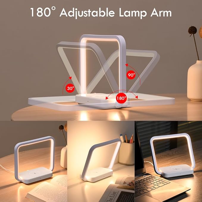 Besides Lamp with Wireless Charging, Table Lamp Touch Control with 10W Fast Charger, Nightstand Lamp with 3-Level Adjustable Brightness, 180° Foldable Arm, Modern Nightlight for Bedroom,Dorm Gift