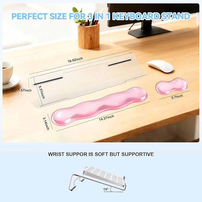 Keyboard Wrist Rest - Gel Wrist Rest for Computer Keyboard and Mouse, Acrylic Clear Keyboard Stand for Desktop, Ergonomic Keyboard Riser with Wrist Rest Support