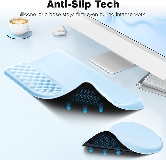 Ospelelf Keyboard Wrist Rest and Mouse Pad Set, Ergonomic Memory Foam Wrist Support, Aesthetic Desk Accessories for Office, Home & Gaming, Wrist Comfort Support, Blue