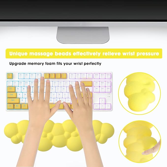 Gaming Keyboard Wrist Rest Pad,Memory Foam Keyboard Palm Rest, Ergonomic Hand Rest,Wrist Rest for Computer Keyboard,Laptop,Mac,Lightweight for Easy Typing Pain Relief (Yellow)