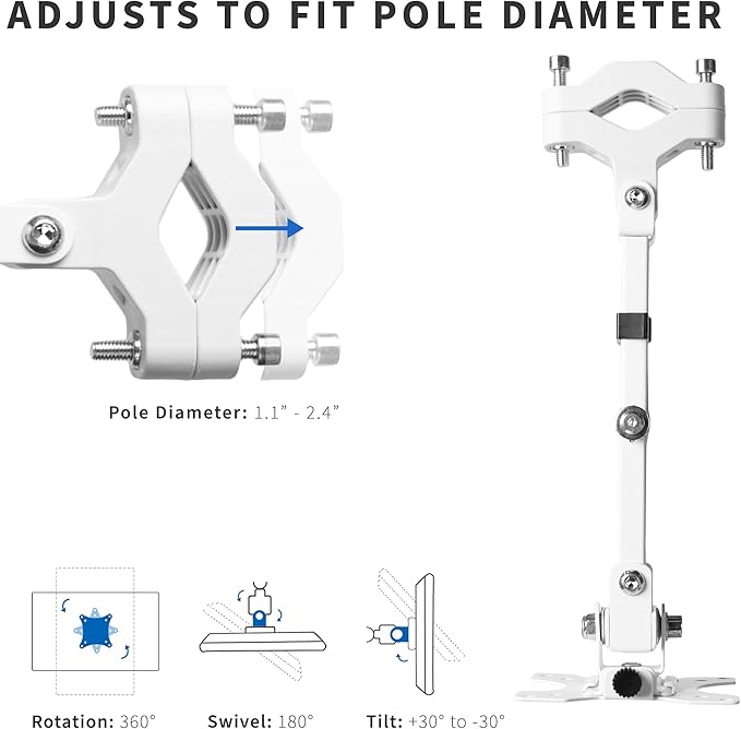VIVO Steel Universal Full Motion Pole Mount Monitor Arm with Removable 75mm and 100mm VESA Plate, Fits 17 to 32 inch Screens, White, MOUNT-POLE01AW