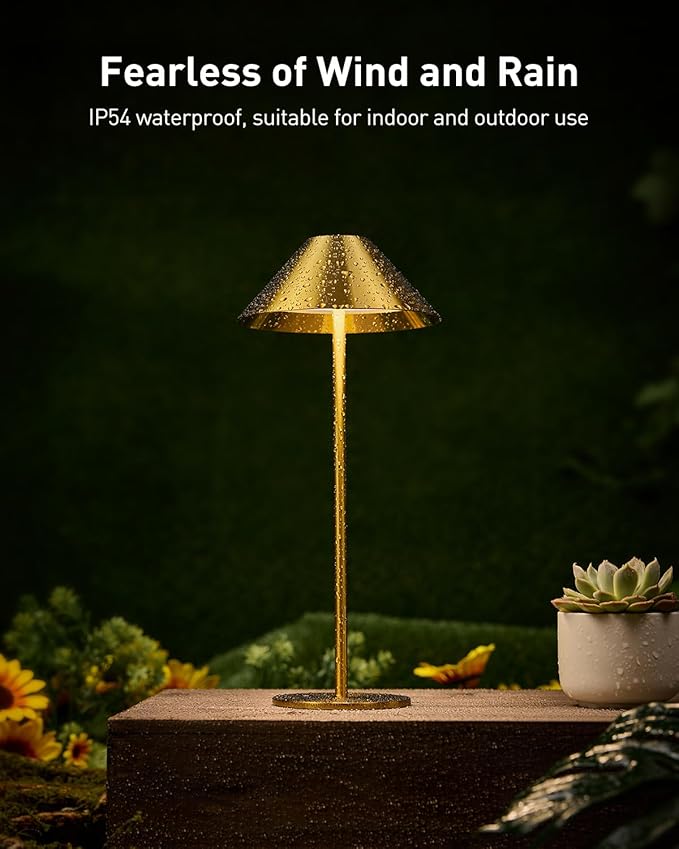 Bojim Gold Cordless Table Lamp, Rechargeable Touch Lamps with 3 Color Dimming, Wireless Battery Operated Lamp for Bedroom/Living Room