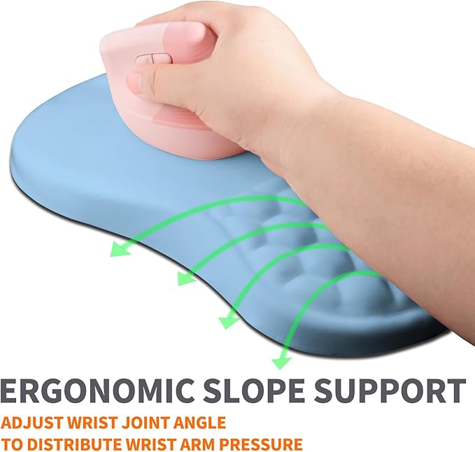 Ergonomic Joint Wrist Support Mouse Pad with Memory Foam Cushion Massage Bump, Carpal Tunnel Mousepad Slope Design for Wrist Rest, 11.8x7.9 in, LightSkyBlue