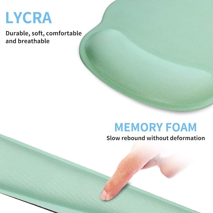 Ergonomic Keyboard Mouse Pad Wrist Rest Support Set for Laptop/Computer/Desktop,Memory Foam Hand Rest Wrist Cushion for Gaming/Office,Lightweight Comfortable (Light Green)