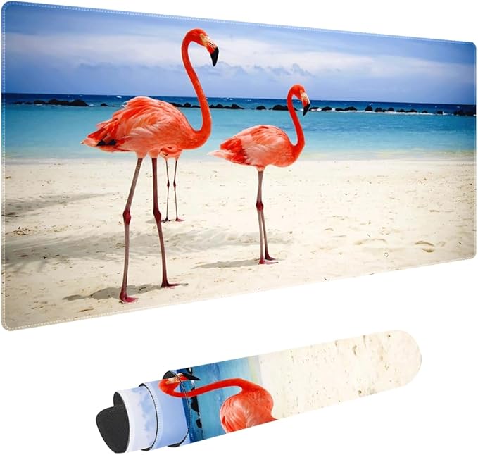Beach Flamingos Non-Slip Rubber Large Mouse pad for Desk,Large Gaming Mouse Pad XXL Extended Mouse pad with Stitched Edges Non-Slip Base Water Resist Pad Desk Mat 35.4x15.7inch
