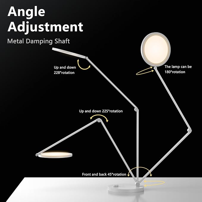 Desk Lamp for Home Office, Metal Swing Arm Desk Light, 3 Mode Stepless Dimming Desktop Lamp, 14W 1200LM Computer Task LED Lamp, Desk Ring Light for Streaming, Podcasting, Video Calls, Conference