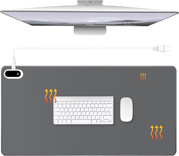 Konohan Heated Desk Pad Warm Mouse Pad, 5 Heating Level & 4 Hour Auto Shut-Off, PU Leather Warm Mouse Mat Heating Keyboard Gaming Mice Warmer Mat Only Supports 110v(Gray Color,23.6"x 14.2")