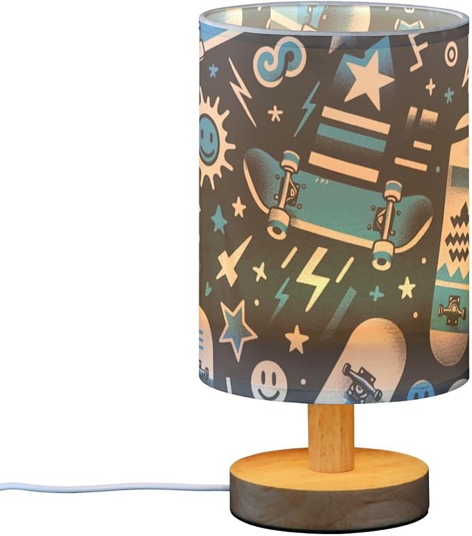 Skateboard LED Table Lamp, Bedside Lamp with Linen Lampshade, Flicker-Free Eye Care USB Plug in Nightstand Lamp, for Bedroom and Office