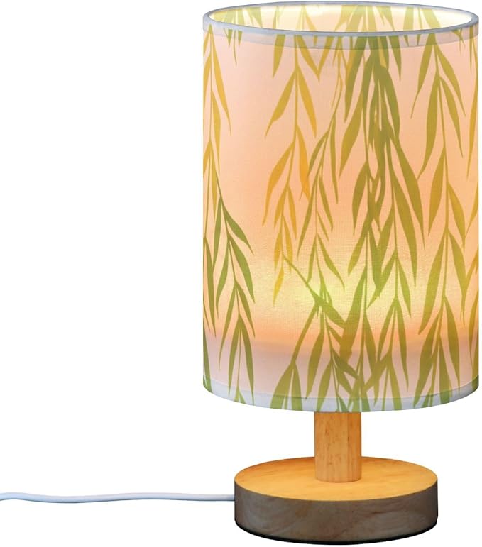 Green Willow LED Table Lamp, Bedside Lamp with Linen Lampshade, Flicker-Free Eye Care USB Plug in Nightstand Lamp, for Bedroom and Office