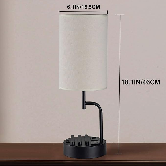 Dreamholder Table Lamp with 3 USB Charging Ports, Modern Desk Lamp with AC Outlet and Phone Stands, Perfect Bedside Lamp for Bedroom, Living Room, Office (Pack of 2), Cream