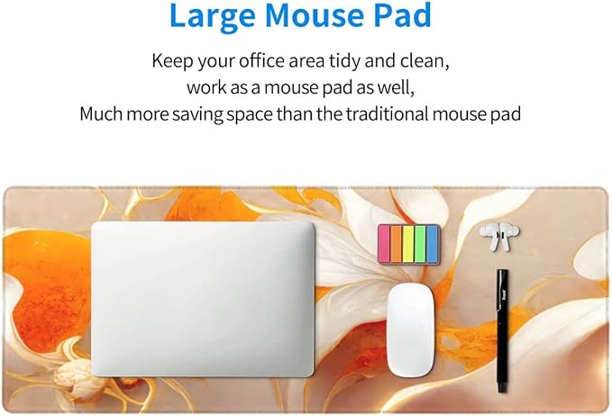 Desk Pad,Office Desk Mat 31.5"×11.8" Large Gaming Mouse Pad,Extended Computer Mouse Pad,Waterproof Thick Big Mouse Pads with Non-Slip Rubber Base Office Home White Golden Marble Flower