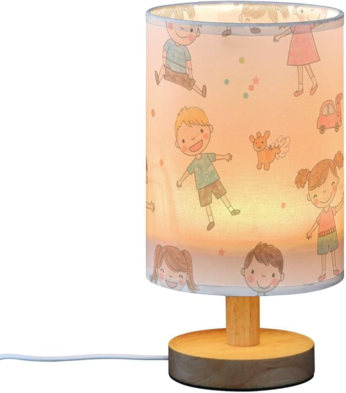 Kid LED Table Lamp, Bedside Lamp with Linen Lampshade, Flicker-Free Eye Care USB Plug in Nightstand Lamp, for Bedroom and Office