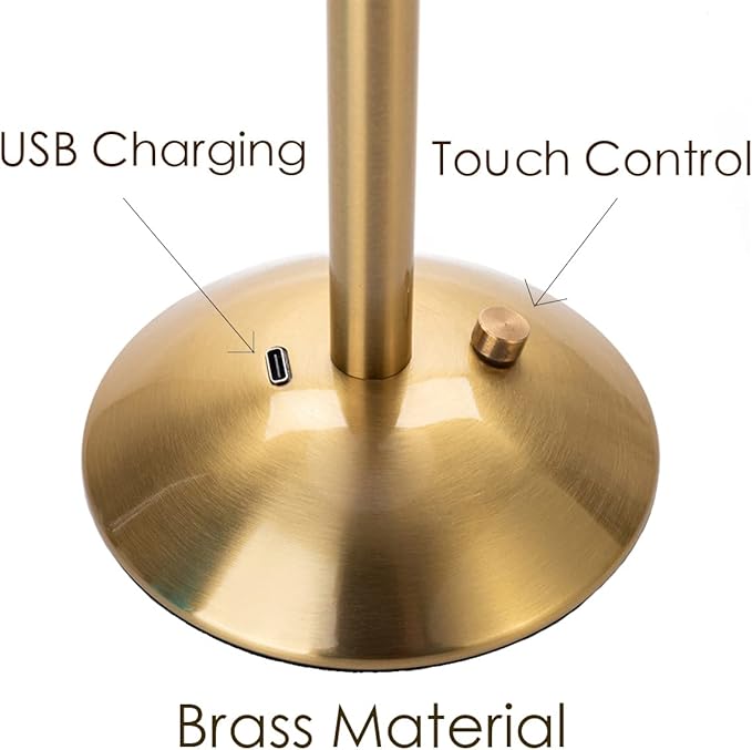 Cordless Table Lamps for Home,Table,Dining Room, Gold Rechargeable Lamps, USB Charge 12'' Tall LED Brass Portable Outdoor Indoor Table Lamp with Built-in Dimmer (Pack2 Gold Flower Lamp)