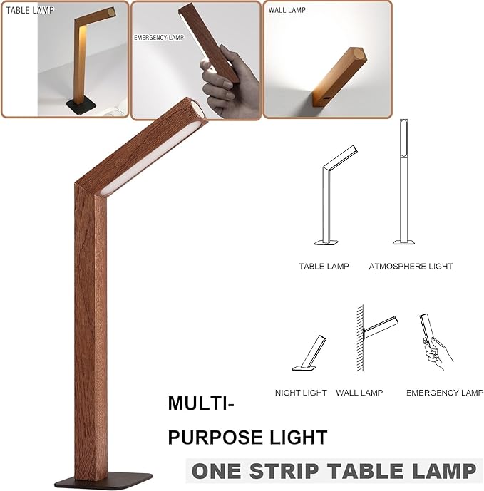 Wooden Desk Light ，Dimmable Desk Lamp for Home Office with USB Wireless Charging Port ，Touch Control RotatableDesk Adjustable Night Light(Sapele Wood)