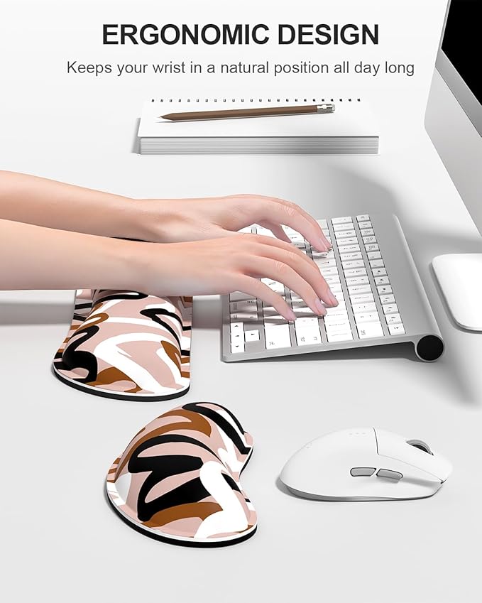 Auhoahsil Large Mouse Pad with Wrist Rests for Keyboard & Mouse, Thick Soft Ergonomic Memory Foam Wrist Supports, Big & Long Desk Mat 35.5 x 15.7 in, for Office Gaming Computer, Brown Heart