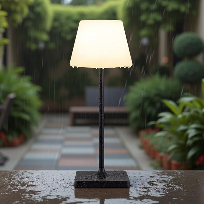 Outdoor Waterproof Cordless Table Lamp, 4000mAh Portable Rechargeable Battery Powered Dimmable LED Touch Table Light, Modern Night Light for Bathroom, Shower, Patio, Bedroom (Black 14.5")