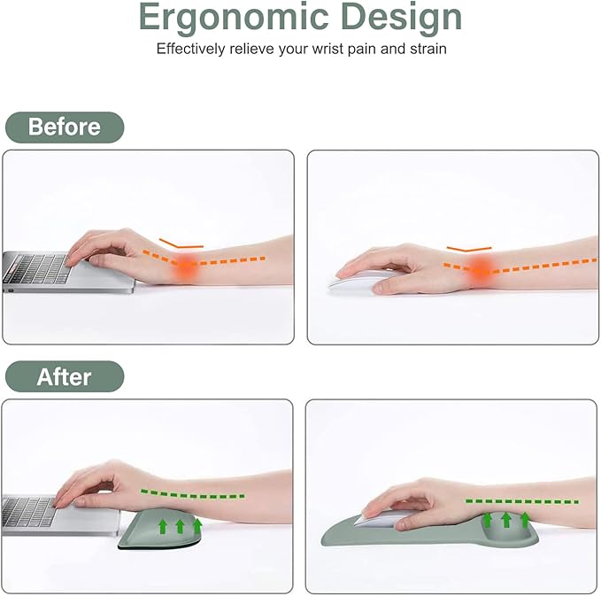 MOSISO Wrist Rest Support for Mouse Pad & Keyboard Set, Ergonomic Mousepad Non-Slip Base Home/Office Easy Typing Cushion with Neoprene Cloth & Raised Memory Foam, Antique Green