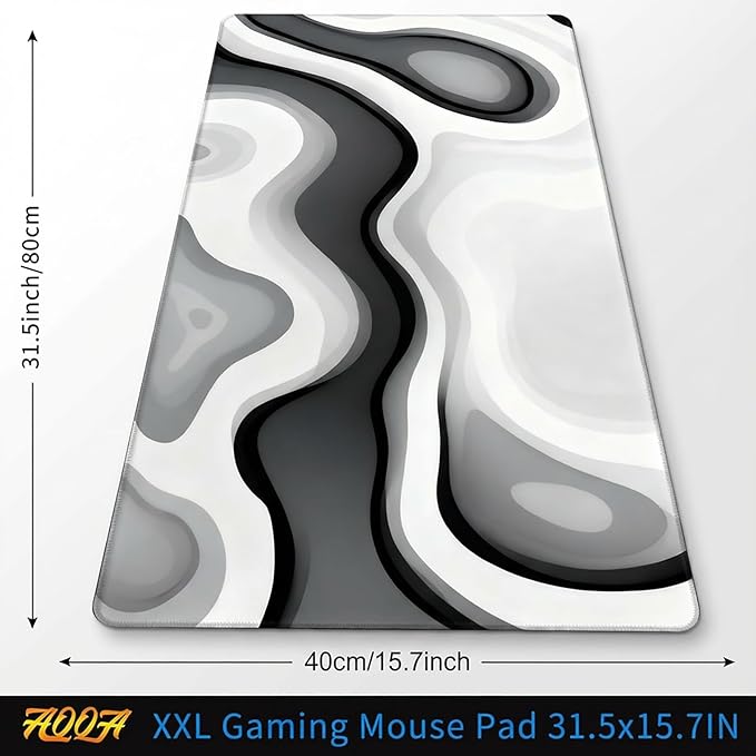 AQQA Large Gaming Mouse Pad 31.5x15.7 Inch, Abstract Desk Mat with Non-Slip Base & Stitched Edge, Gray Cute Keyboard Mat for PC Desktop, Office Home Decor, Modern Colorful Design